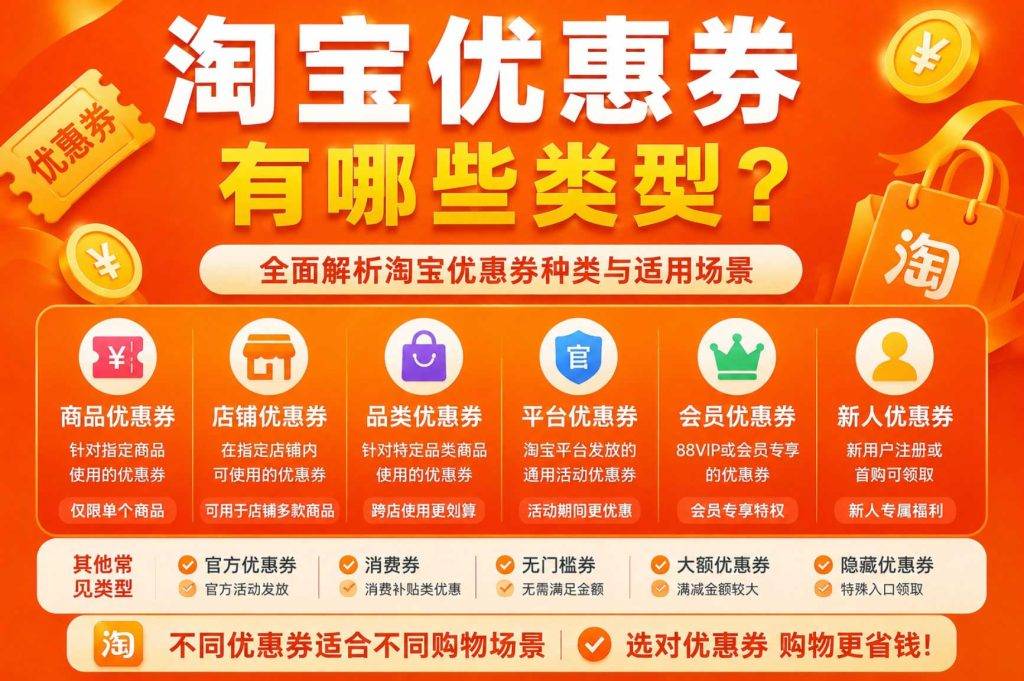 淘宝优惠券有哪些类型怎么领取？以及淘宝优惠券种类区别及使用攻略
