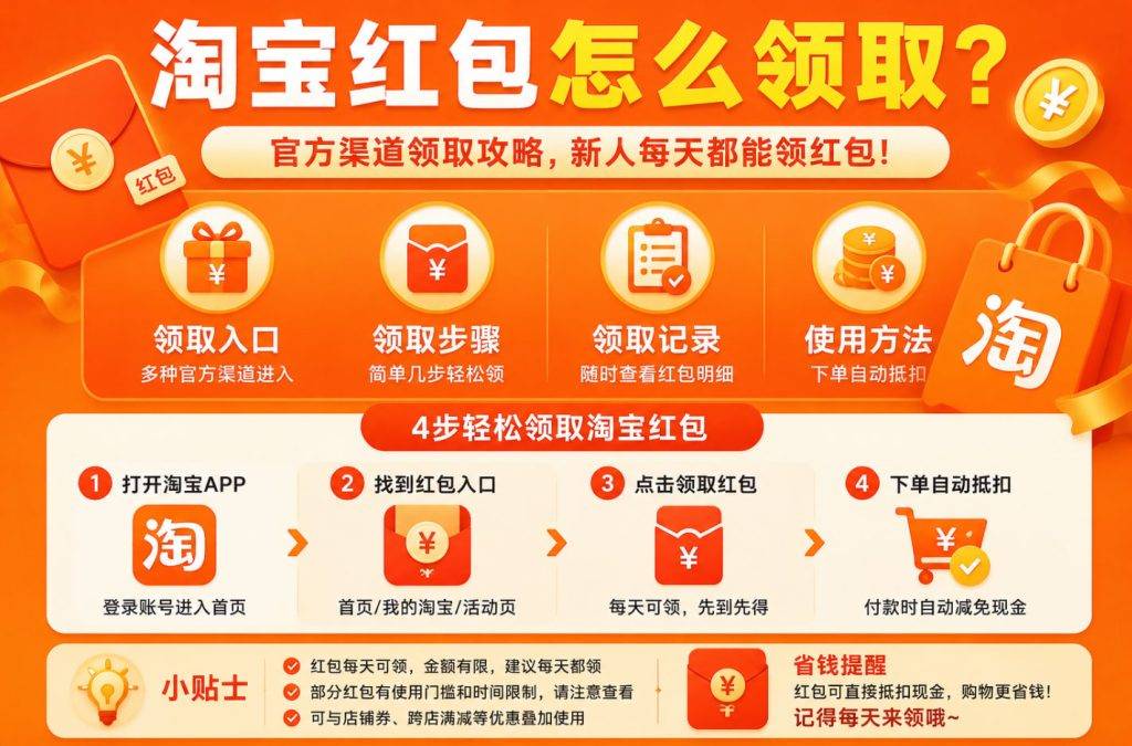 淘宝红包怎么领取？在哪里查看和使用规则详细教程