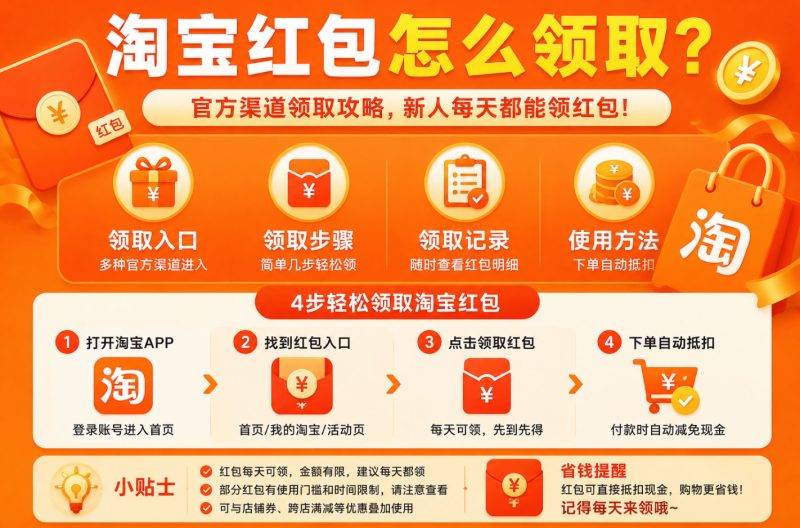 淘宝红包怎么领取？在哪里查看和使用规则详细教程-全网内部优惠券免费领-淘宝京东拼多多抖音快手优惠券+外卖电影快递红包随便领！！