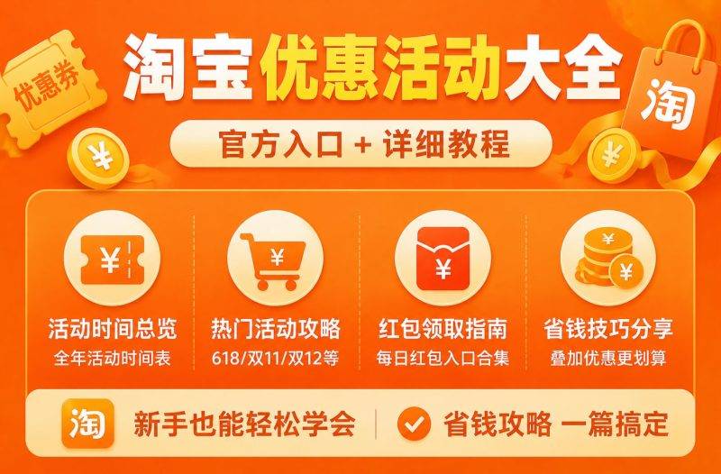淘宝优惠活动大全：618、双11、双12优惠券领取时间和省钱攻略-全网内部优惠券免费领-淘宝京东拼多多抖音快手优惠券+外卖电影快递红包随便领！！