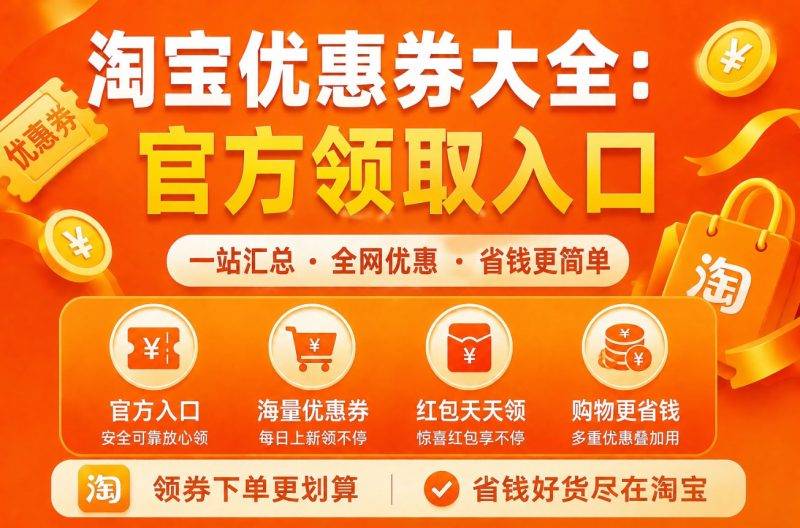 淘宝优惠券大全:官方领取入口、使用方法、隐藏优惠及省钱技巧攻略-全网内部优惠券免费领-淘宝京东拼多多抖音快手优惠券+外卖电影快递红包随便领!!