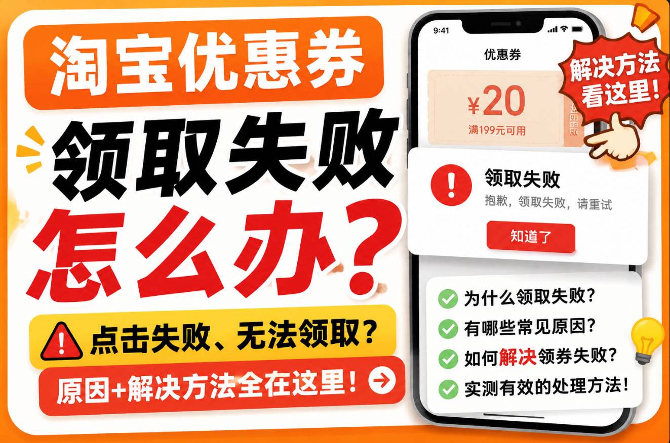 淘宝优惠券领取失败怎么办?点击失败、无法领取解决教程-全网内部优惠券免费领-淘宝京东拼多多抖音快手优惠券+外卖电影快递红包随便领!!