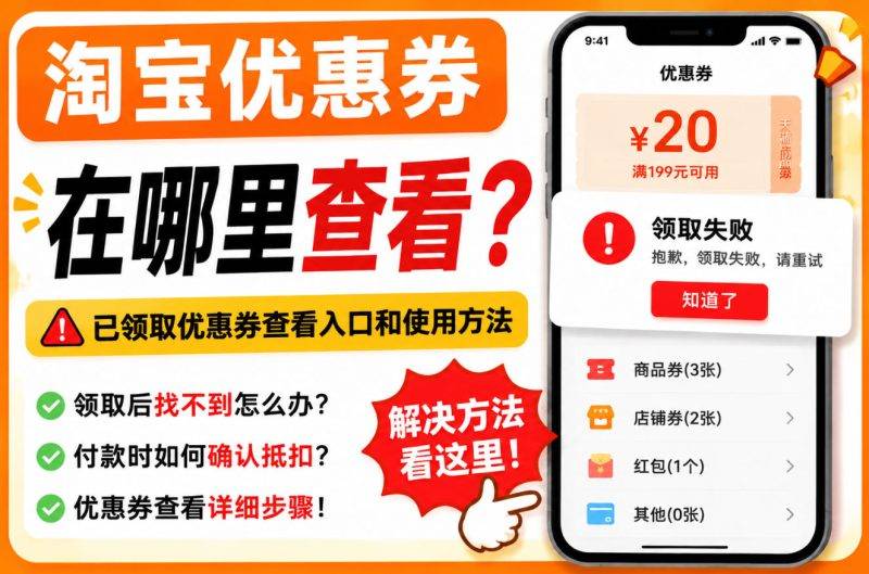 淘宝优惠券在哪里查看?已领取优惠券查看方法,手机淘宝一看就懂-全网内部优惠券免费领-淘宝京东拼多多抖音快手优惠券+外卖电影快递红包随便领!!