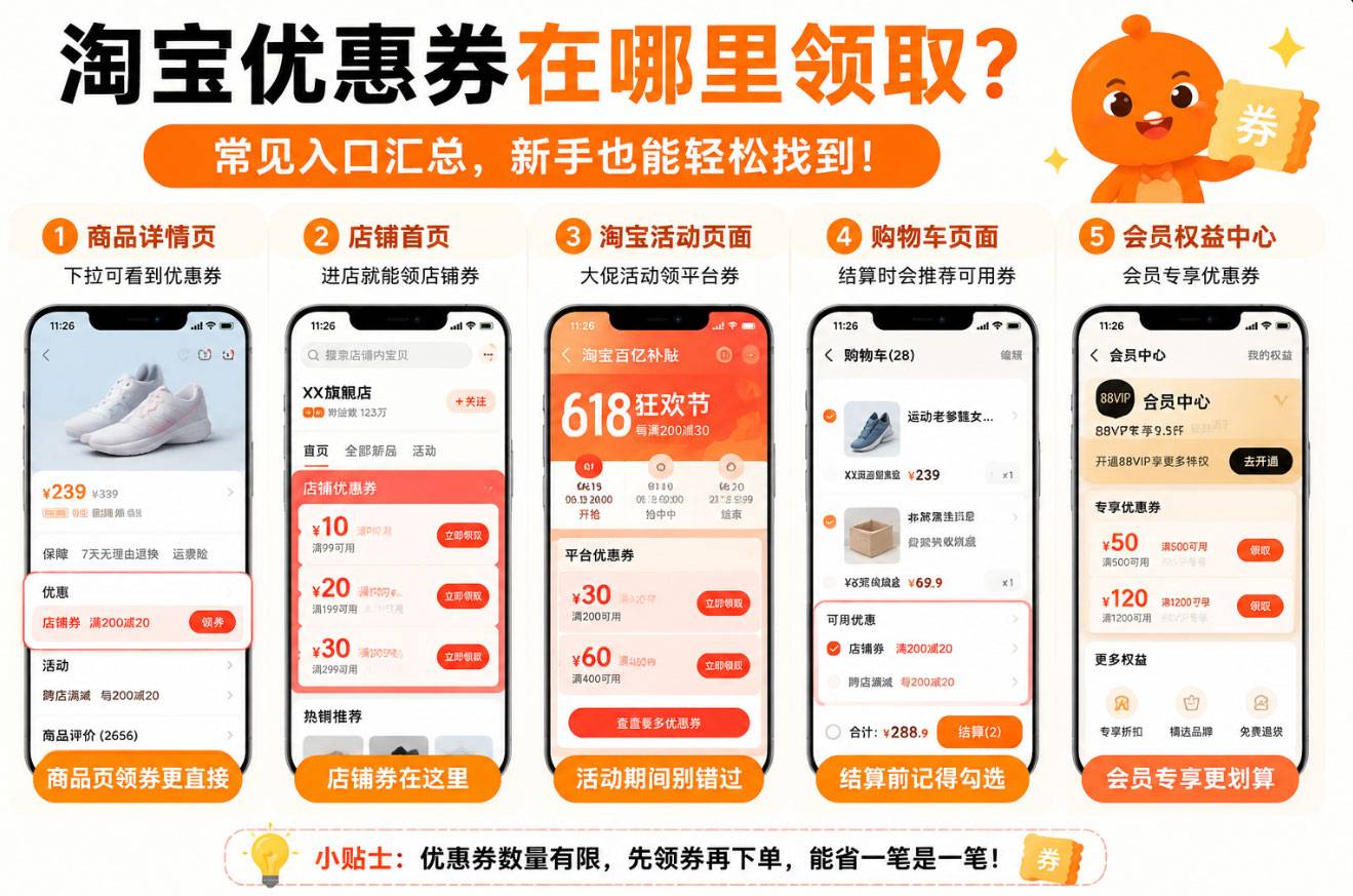 淘宝优惠券在哪里领取？手机淘宝领券入口详细教程