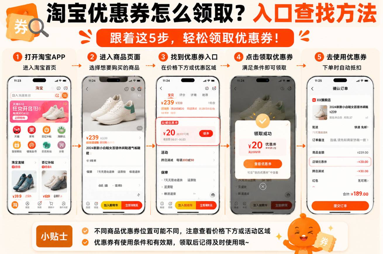 淘宝优惠券在哪里领取？手机淘宝领券入口详细教程
