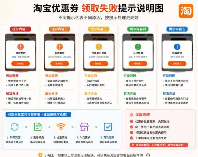 淘宝优惠券领取失败怎么办？点击失败、无法领取解决教程-全网内部优惠券免费领-淘宝京东拼多多抖音快手优惠券+外卖电影快递红包随便领！！