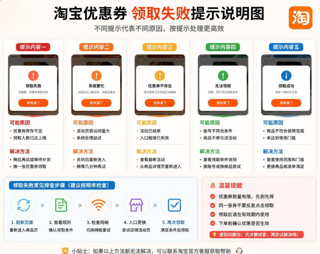 淘宝优惠券领取失败怎么办？点击失败、无法领取解决教程-全网内部优惠券免费领-淘宝京东拼多多抖音快手优惠券+外卖电影快递红包随便领！！