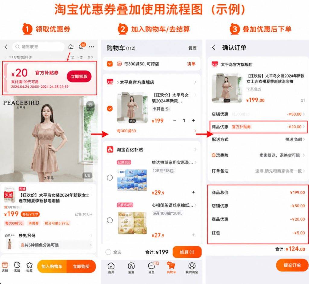 taobao-coupon-stack-rule-1024x940.jpg 淘宝优惠券可以叠加吗?红包、满减、店铺券叠加使用规则