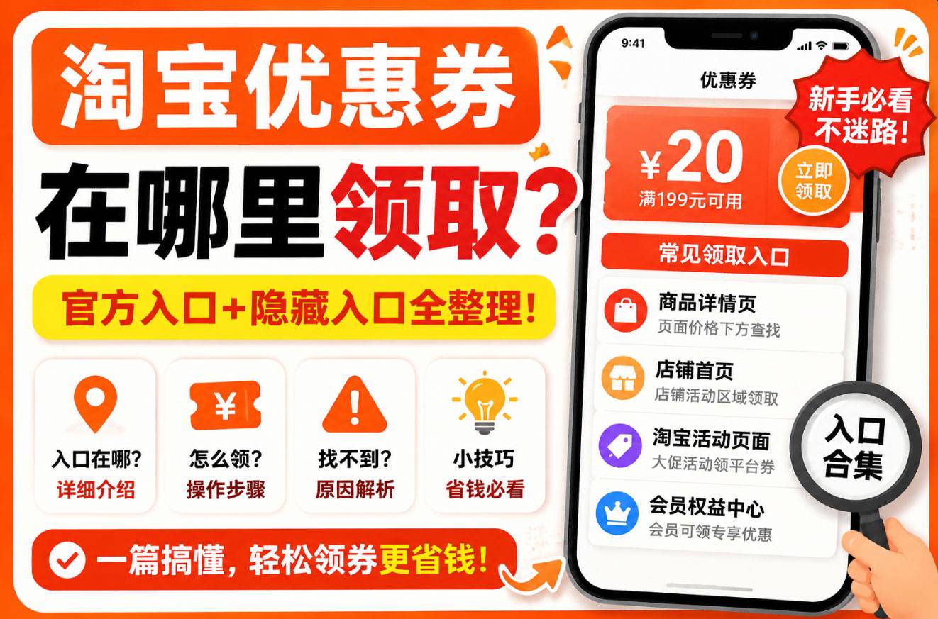 淘宝优惠券在哪里领取？手机淘宝领券入口详细教程