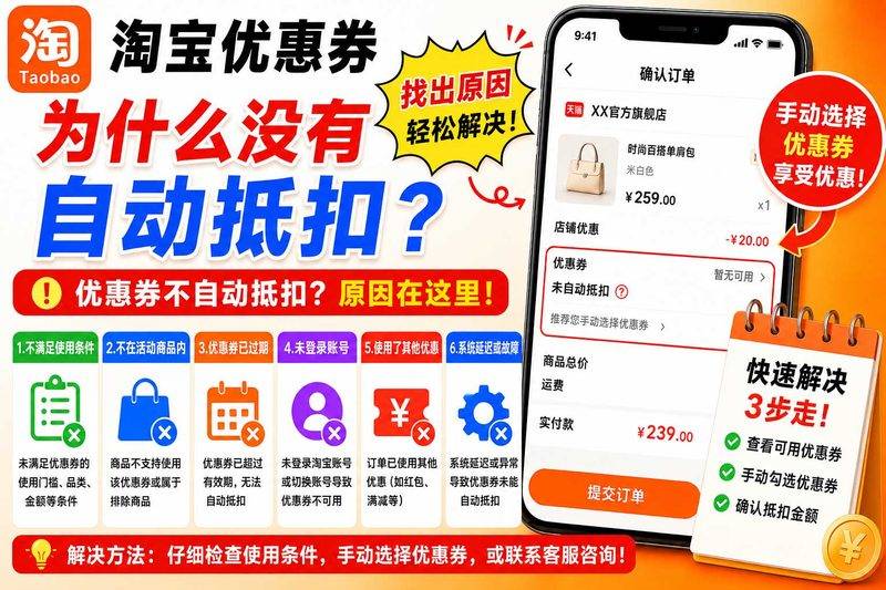 淘宝优惠券为什么没有自动抵扣？7个真实原因+排查方法，我踩过的坑都在这-全网优惠券助手