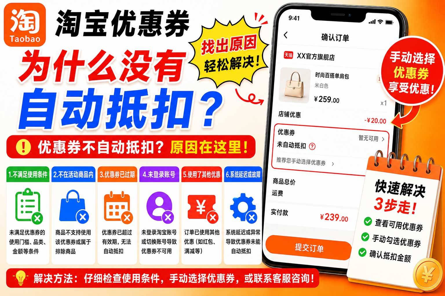 淘宝优惠券为什么没有自动抵扣？7个真实原因+排查方法，我踩过的坑都在这