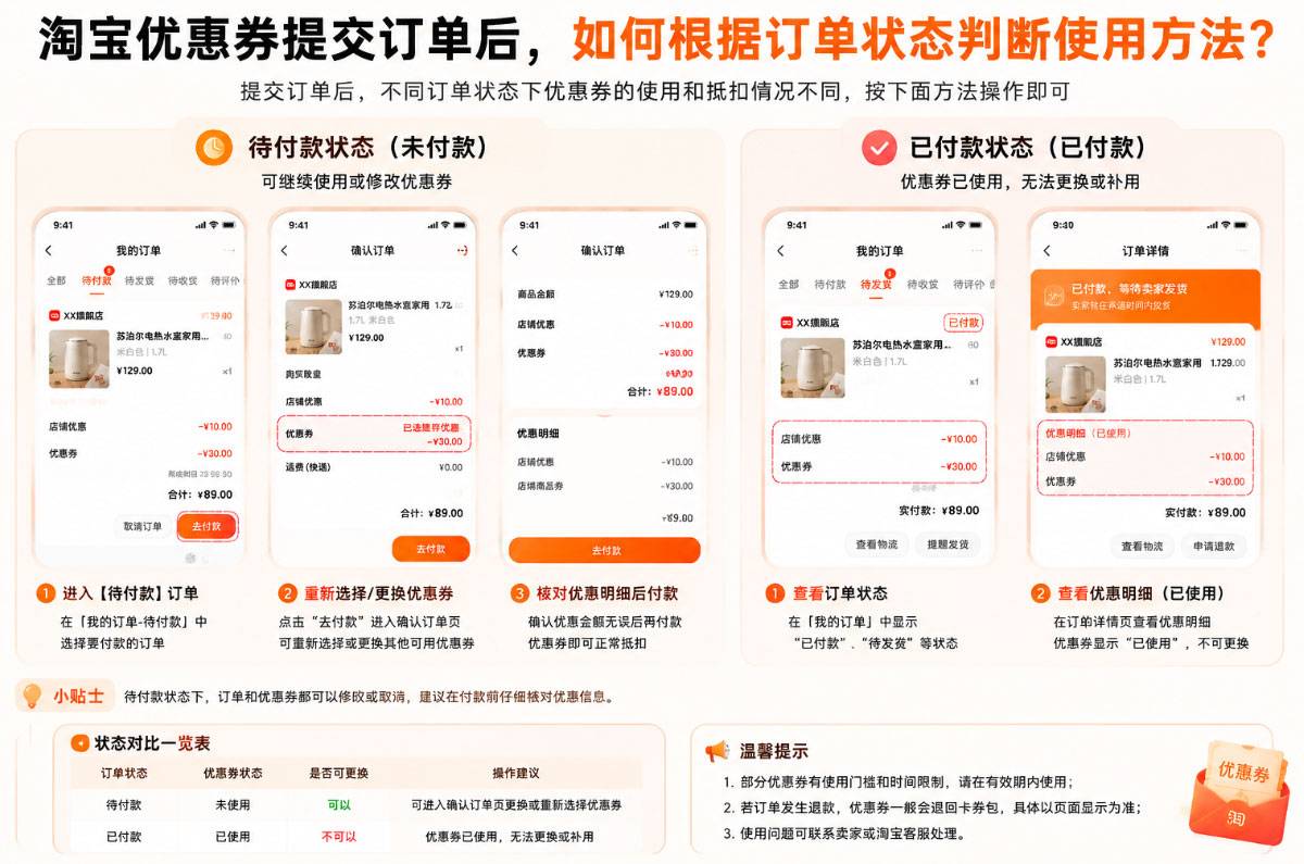 1.jpg 淘宝优惠券提交订单后怎么使用?待付款补用与重拍方法