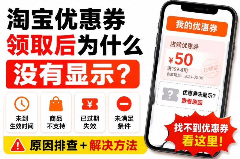 淘宝优惠券领取后为什么没有显示?6种原因与找回排查步骤-全网优惠券助手