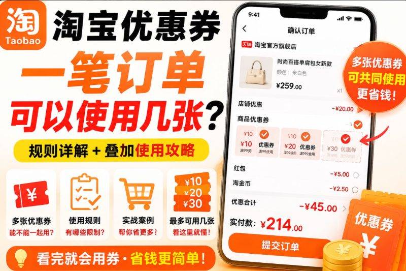 淘宝优惠券一笔订单可以使用几张？叠加规则与结算判断-全网优惠券助手