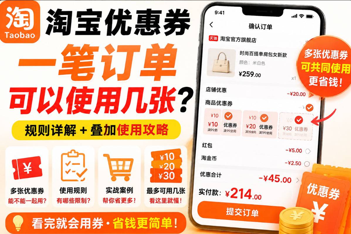 淘宝优惠券一笔订单可以使用几张？叠加规则与结算判断