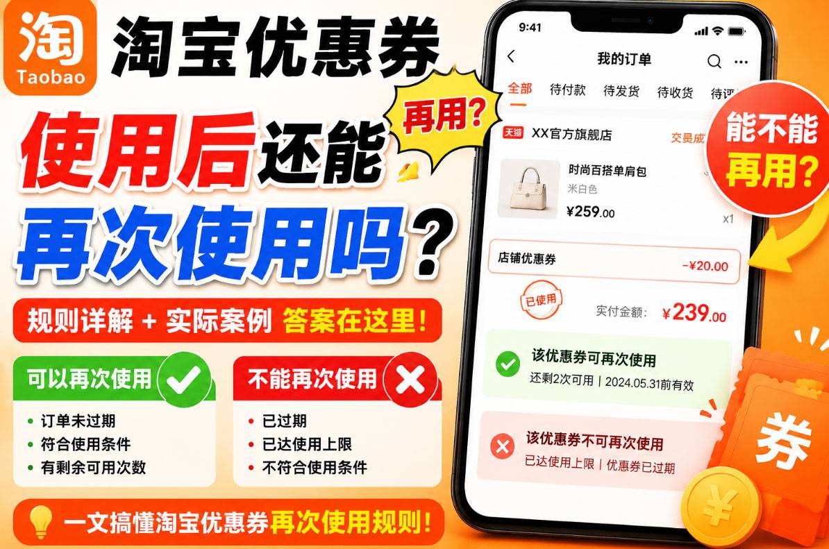 ScreenShot_2026-08-13_224353_178.jpg 淘宝优惠券使用后还能再次使用吗?取消订单与退款规则