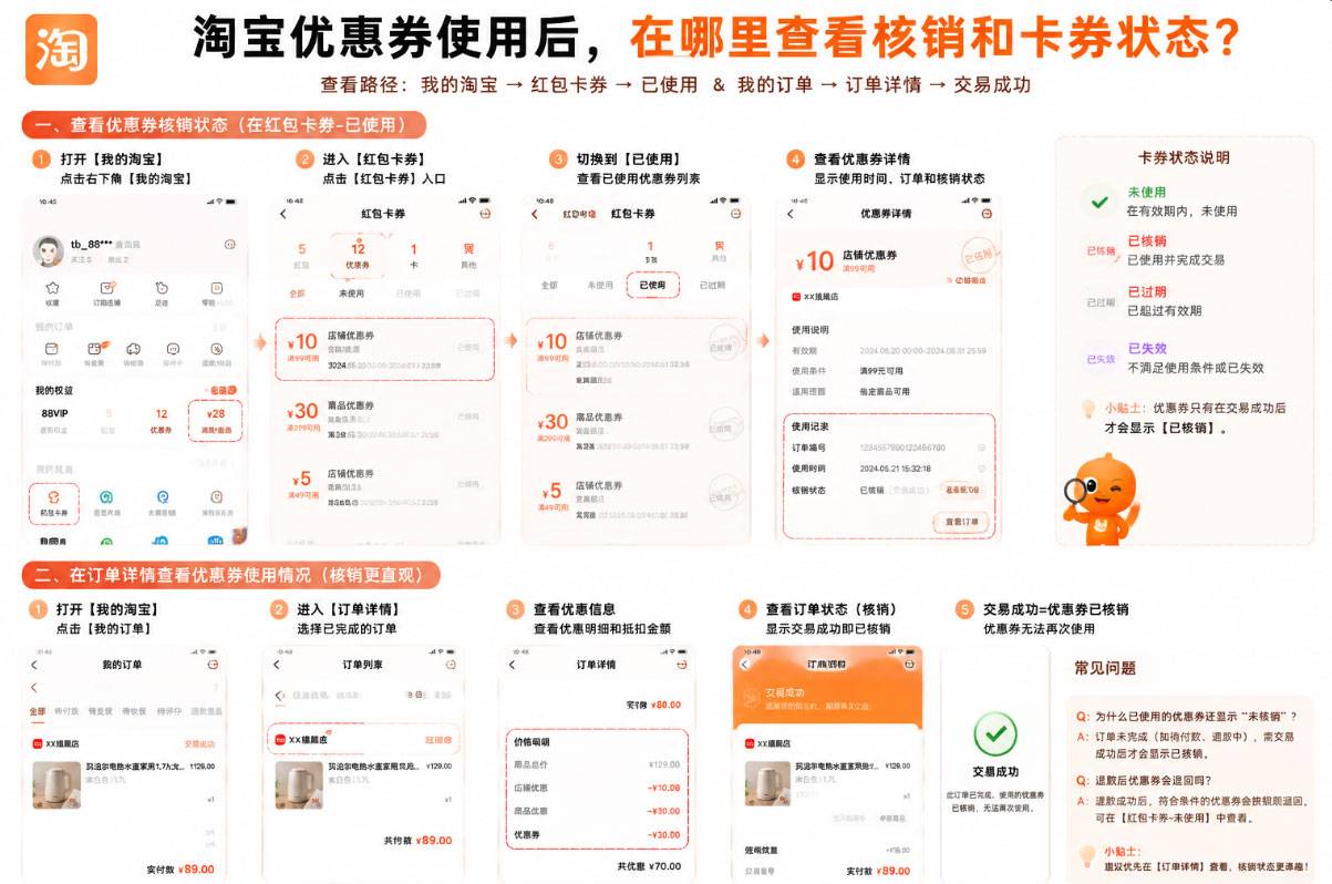 taobao-youhuiquan-shiyonghou-zhuangtai.jpg 淘宝优惠券使用后还能再次使用吗?取消订单与退款规则