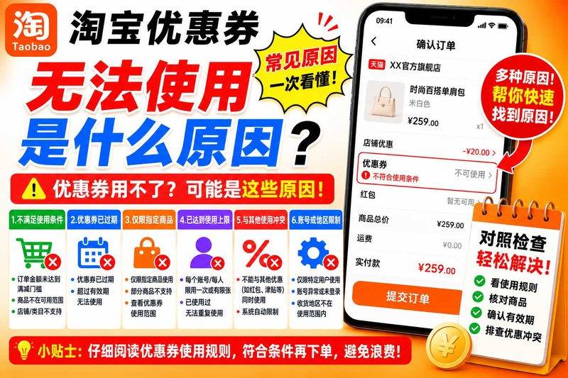淘宝优惠券无法使用是什么原因?真人排查3天,7种可能全拆解-全网优惠券助手