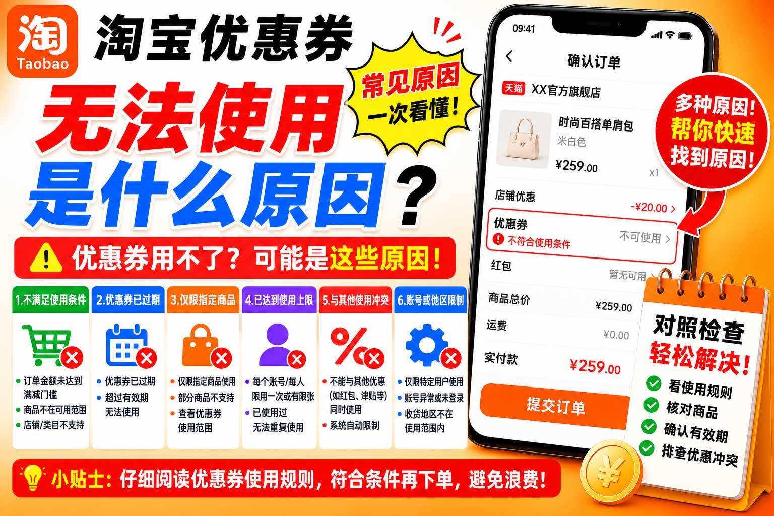 淘宝优惠券无法使用是什么原因？真人排查3天，7种可能全拆解-全网优惠券助手