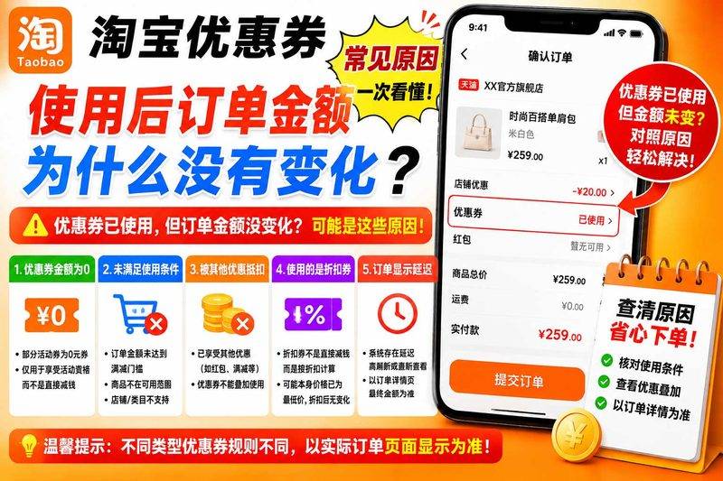 淘宝优惠券用了为啥订单金额没变?这几种情况你得知道-全网优惠券助手